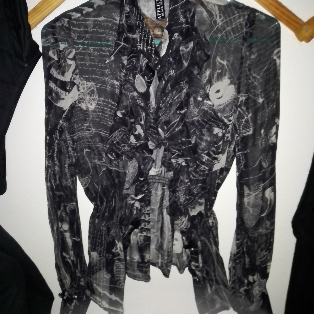 *RARE* AFFLICTION BLACK PREMIUM Ruffled Silk Blouse NWOT